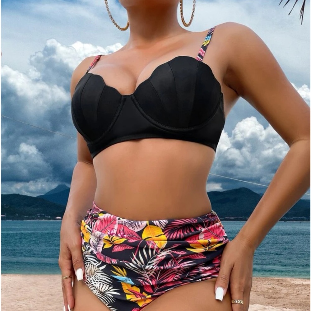 Tropical Print Push Up Bikini Swimsuit